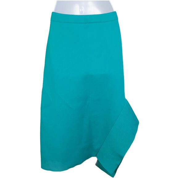 Tibi Skirt Asymmetrical Ribbed Midi Jacquard Neoprene Teal Thick Knit Women's XS - Picture 4 of 15